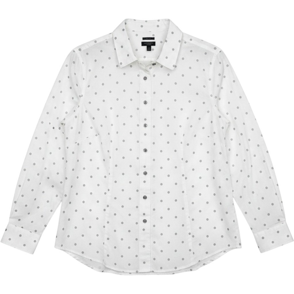 Talbots Plus Petite 16WP Non-Iron Shirt White Silver Polka Dot Button Down Top